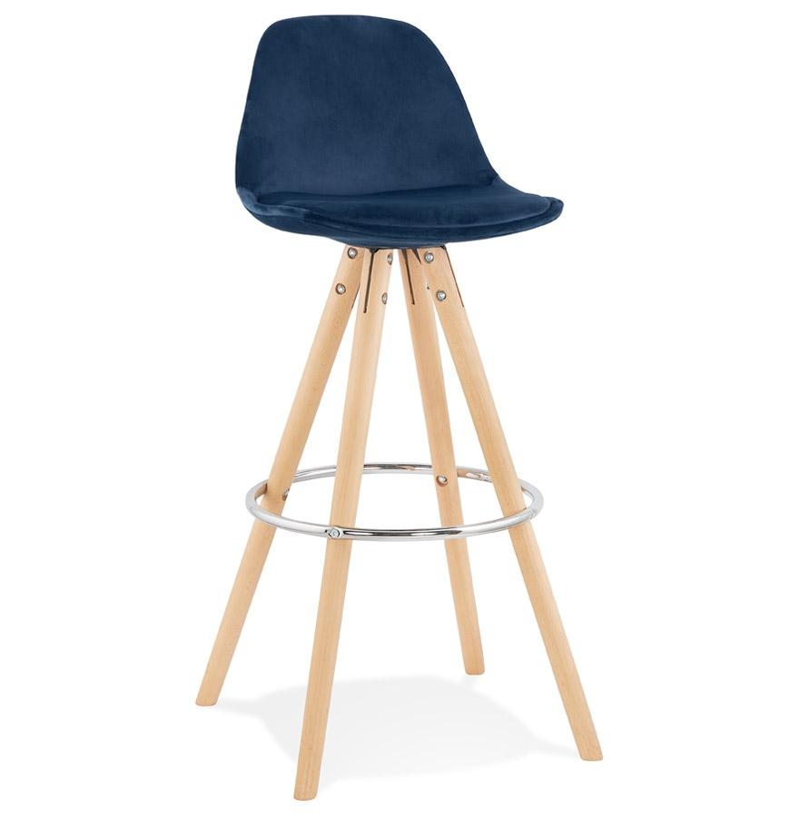 kokoon design SPIRIT' bar stool in blue velvet and natural wood legs kokoon design SPIRIT' bar stool in blue velvet and natural wood legs