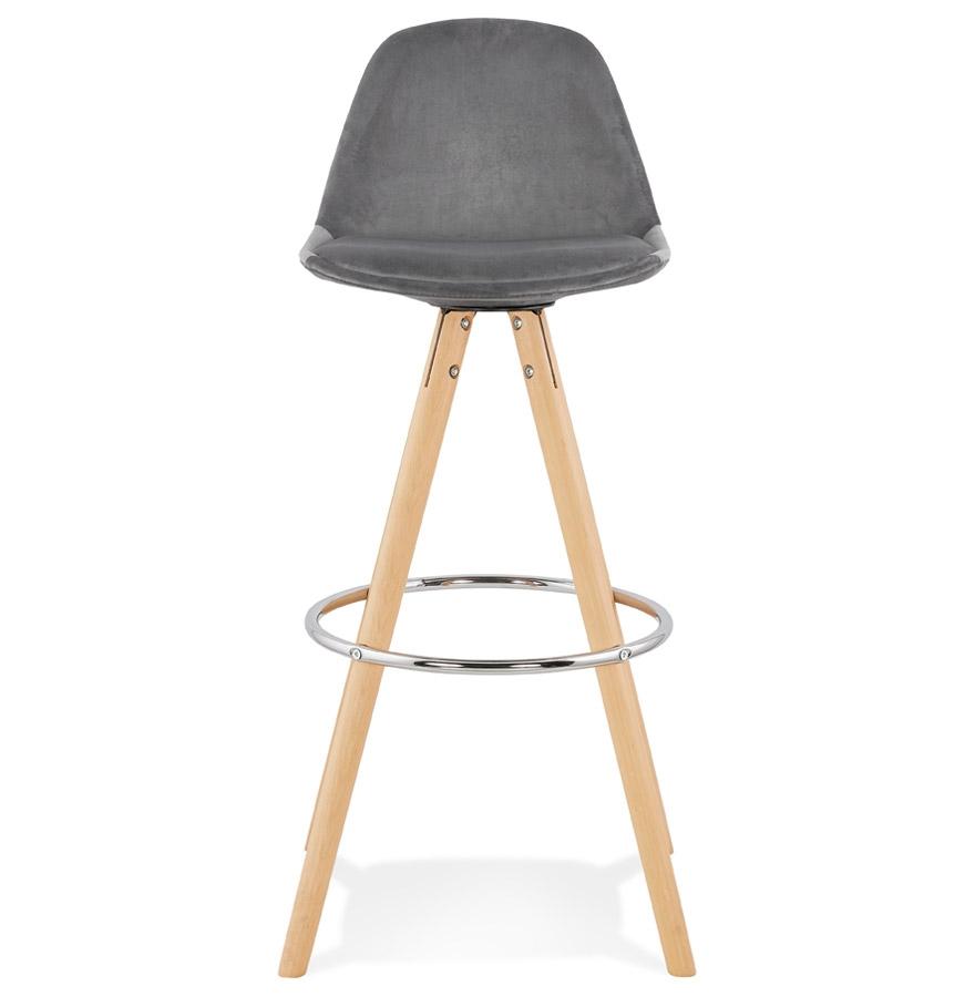 Kokoon Design SPIRIT' Bar Stool In Gray Velvet And Natural Wood Legs