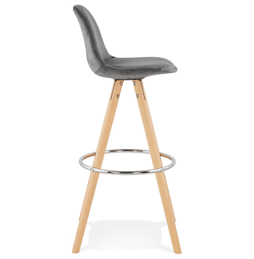 Kokoon Design SPIRIT' Bar Stool In Gray Velvet And Natural Wood Legs