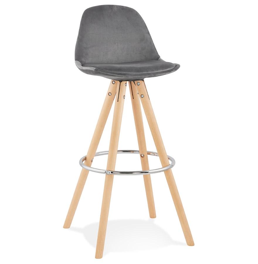 kokoon design SPIRIT' bar stool in gray velvet and natural wood legs