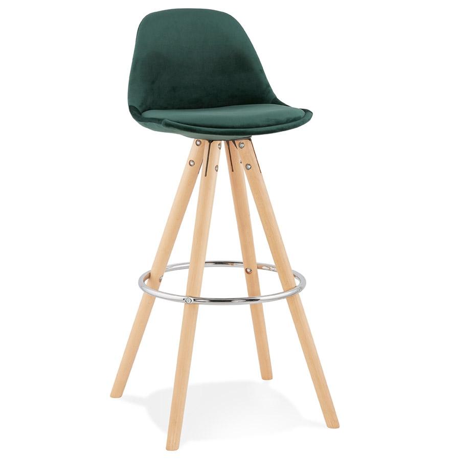 kokoon design SPIRIT' bar stool in green velvet and natural wood legs