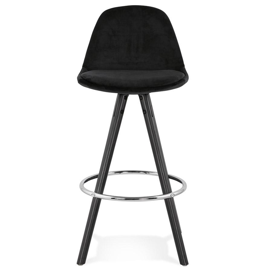 Kokoon Design SPIRIT MINI' Mid-height Snack Stool In Black Velvet And Black Wooden Legs