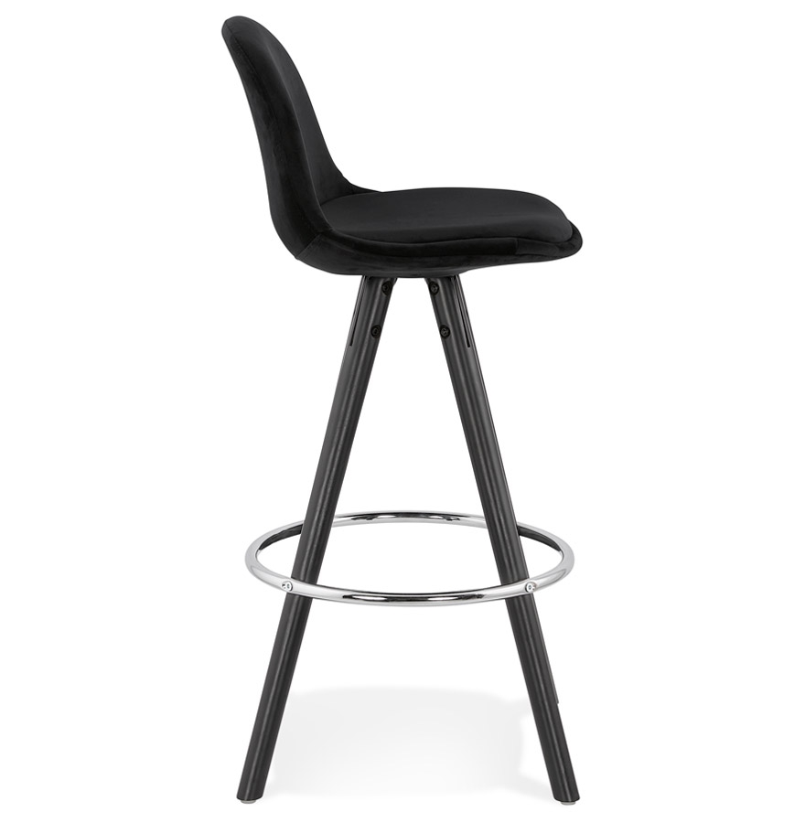 Kokoon Design SPIRIT MINI' Mid-height Snack Stool In Black Velvet And Black Wooden Legs