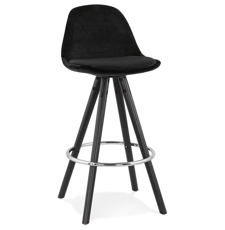 kokoon design SPIRIT MINI' mid-height snack stool in black velvet and black wooden legs