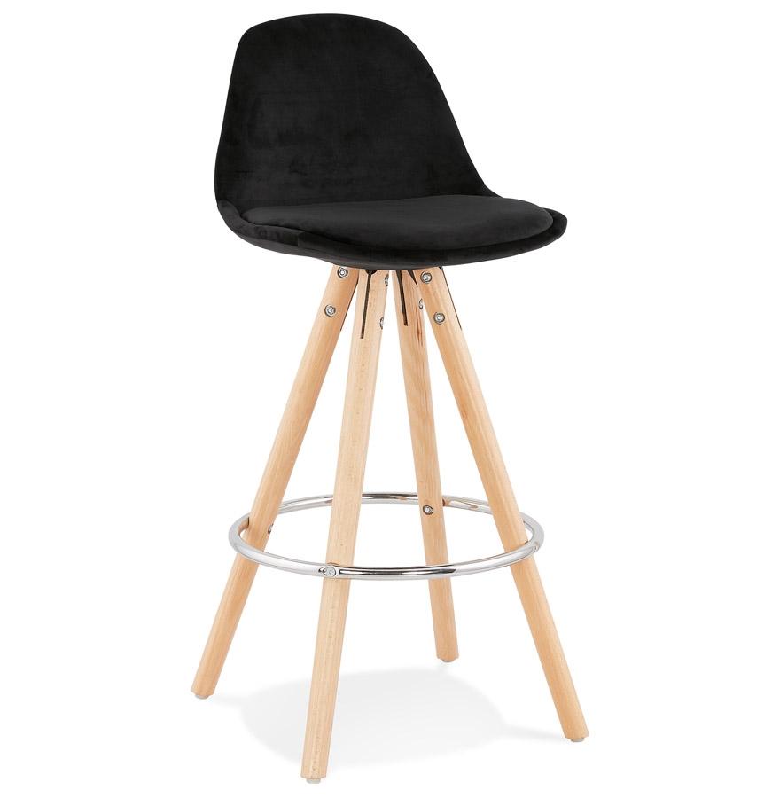 kokoon design SPIRIT MINI' mid-height snack stool in black velvet and natural wood legs
