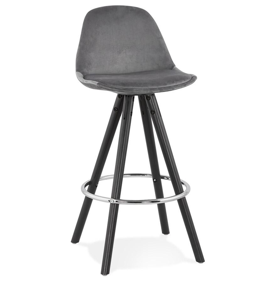 kokoon design SPIRIT MINI' mid-height snack stool in gray velvet and black wooden legs