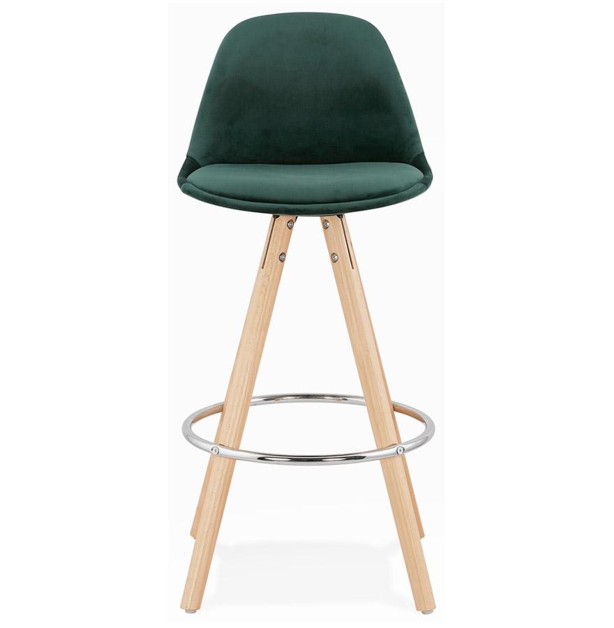 Kokoon Design SPIRIT MINI' Mid-height Snack Stool In Green Velvet And Natural Wood Legs