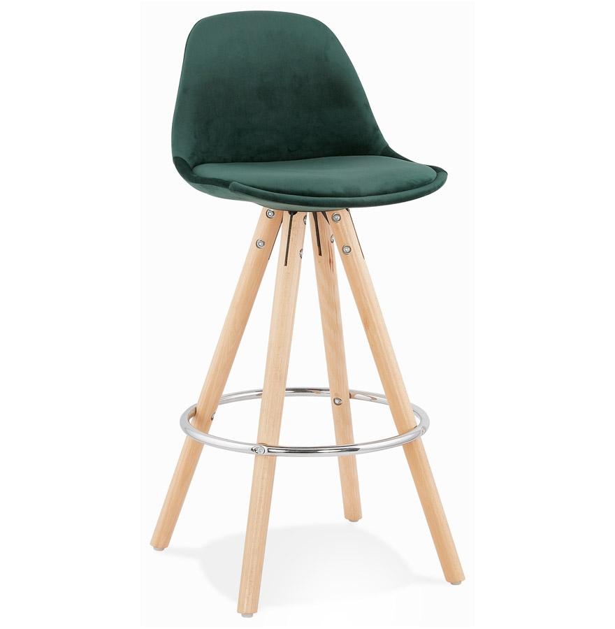 kokoon design SPIRIT MINI' mid-height snack stool in green velvet and natural wood legs