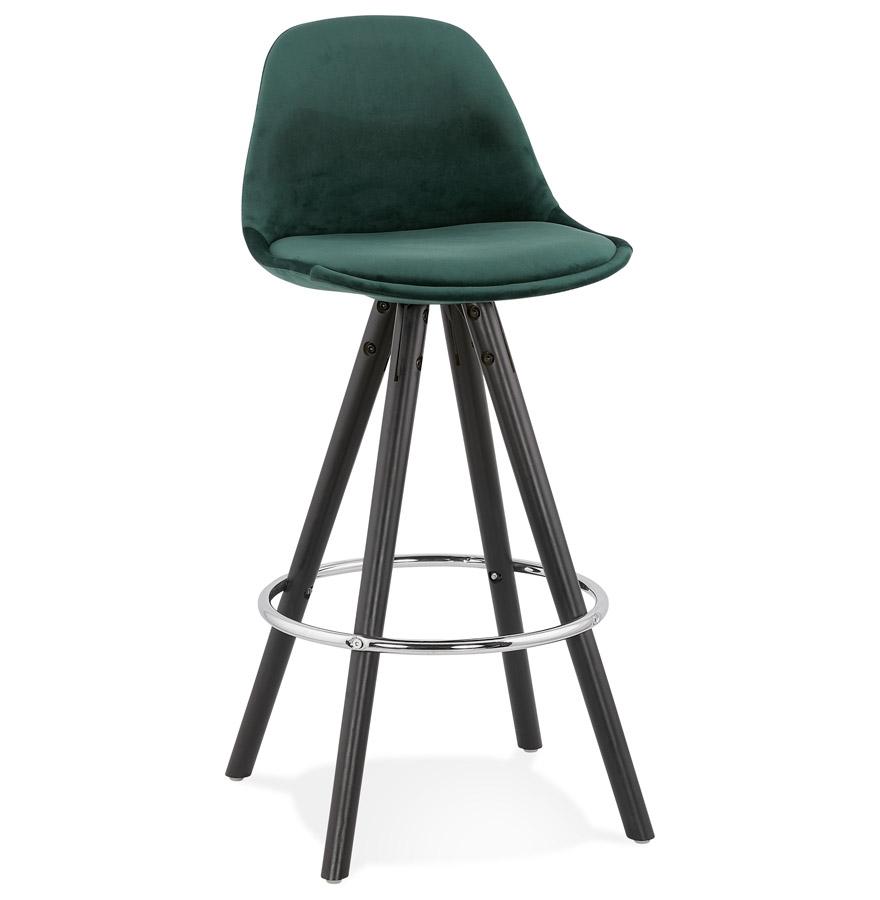 kokoon design SPIRIT MINI' mid-height snack stool in green velvet and black wooden legs