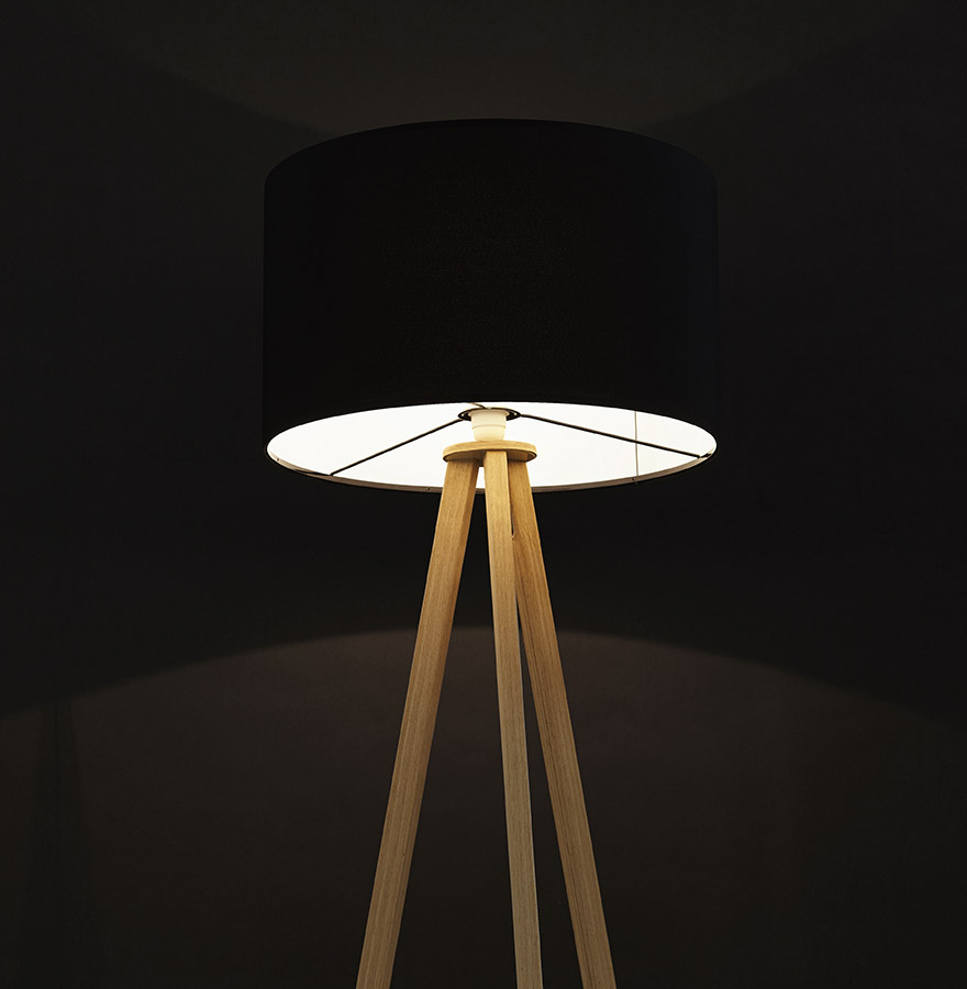 Kokoon Design SPRING' Tripod Floor Lamp With Black Lampshade And 3 Natural Legs