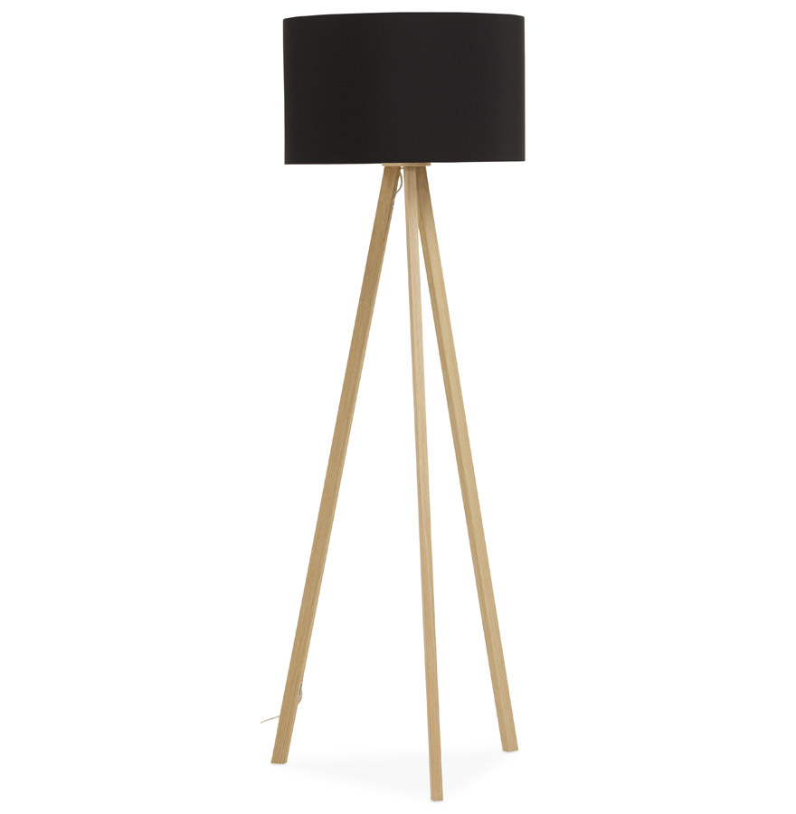 kokoon design SPRING' tripod floor lamp with black lampshade and 3 natural legs