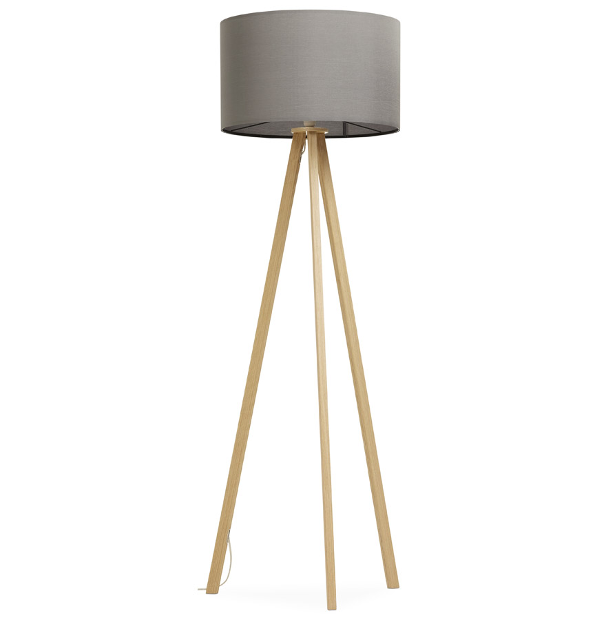 kokoon design SPRING' tripod floor lamp with gray lampshade and 3 natural legs