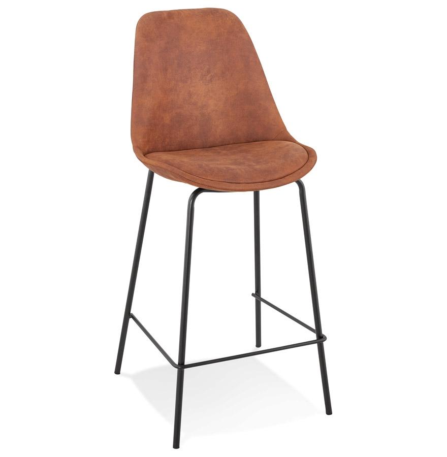 kokoon design TAO MINI' mid-height snack stool in brown microfiber and black metal legs