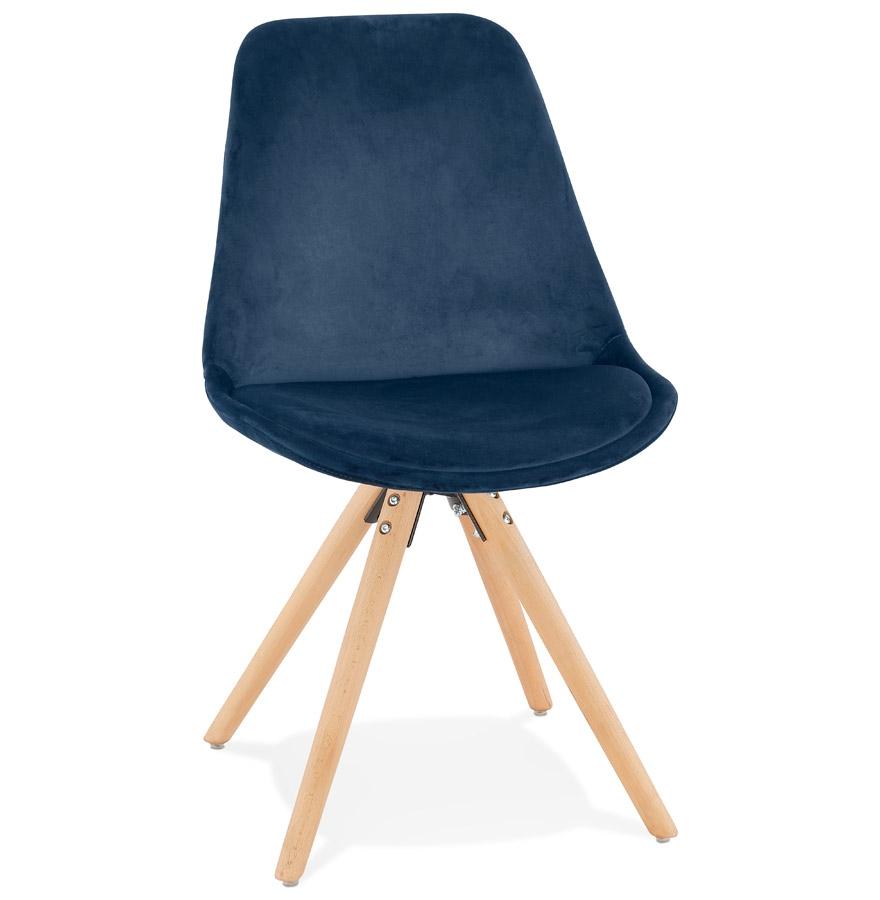 kokoon design Vintage 'RICKY' chair in blue velvet and natural wood legs