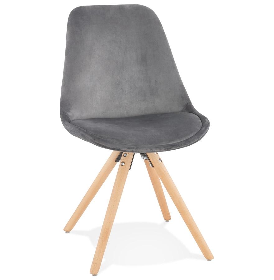 kokoon design Vintage 'RICKY' chair in gray velvet and natural wood legs