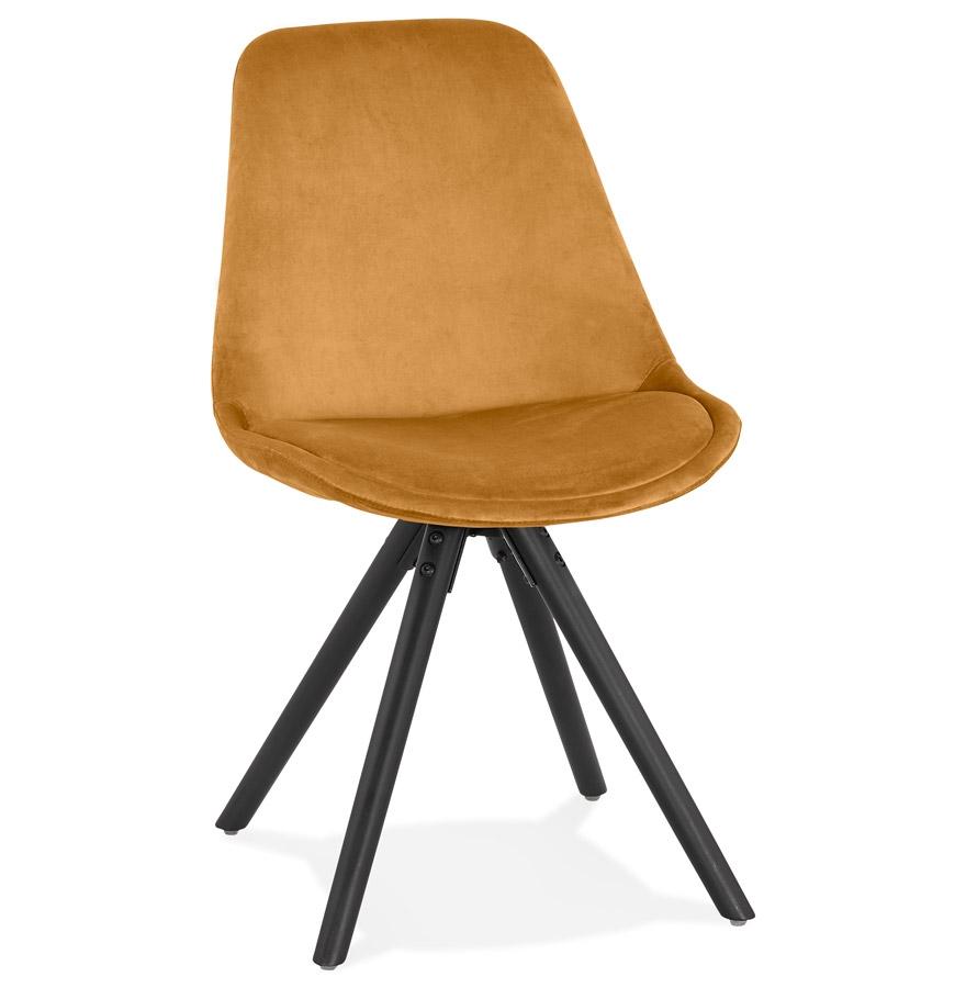 kokoon design Vintage 'RICKY' chair in mustard velvet and black wooden legs