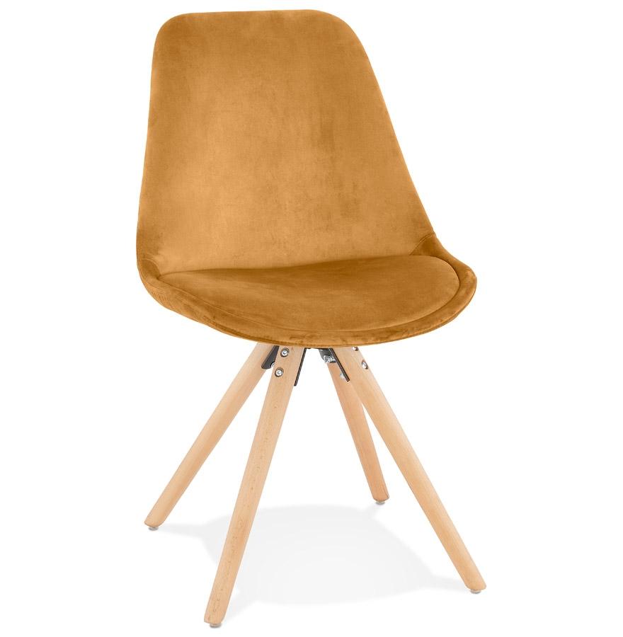 kokoon design Vintage 'RICKY' chair in mustard velvet and natural wood legs