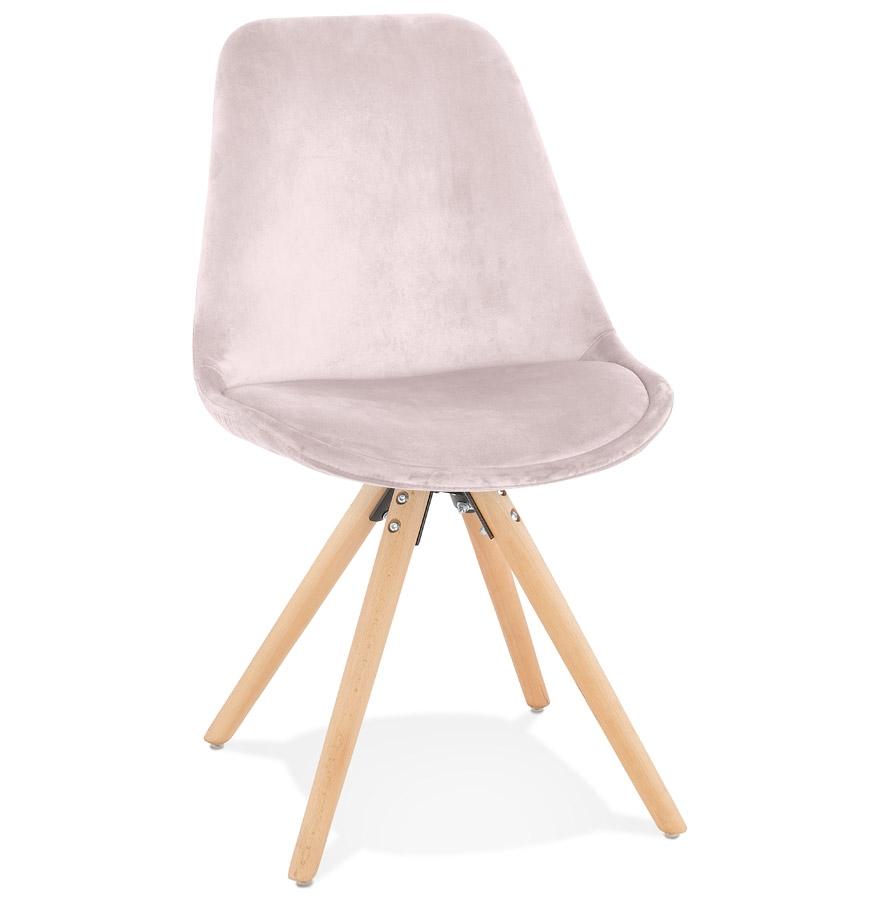 kokoon design Vintage 'RICKY' chair in pink velvet and natural wood legs