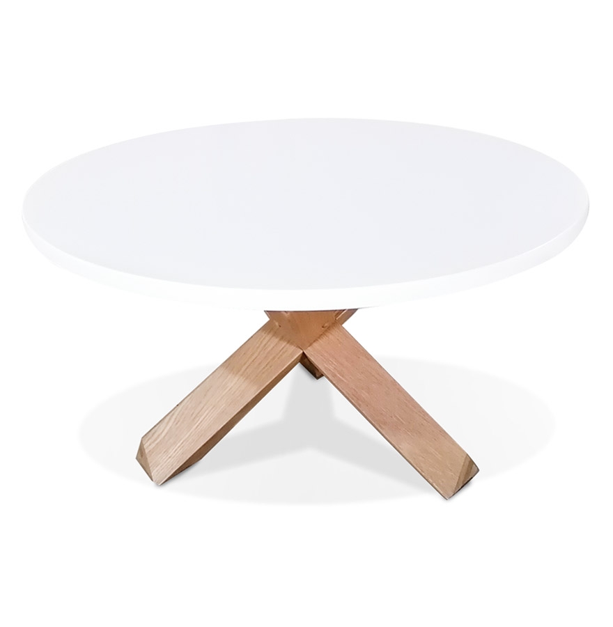 Kokoon Design White And Solid Oak 'MARVEL' Round Living Room Coffee Table - Ø 80 Cm