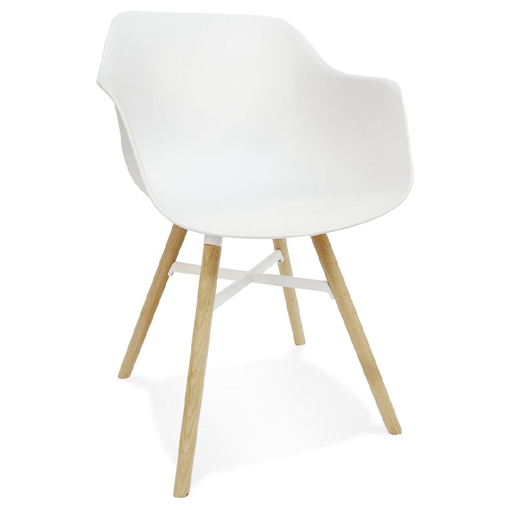 kokoon design White 'MELIS' chair with armrests with metal and natural wood legs