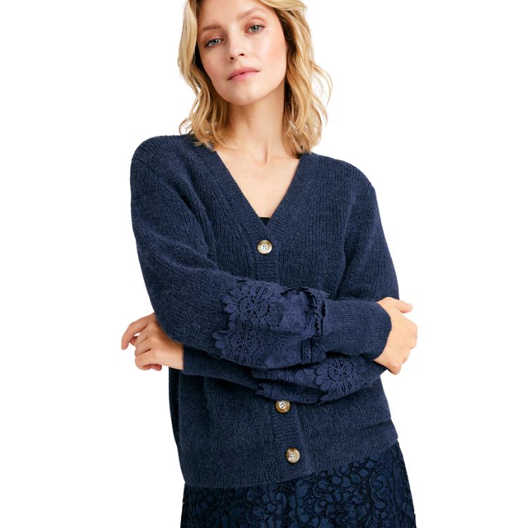 l & c Alpaca blend cardigan met kantapplicatie