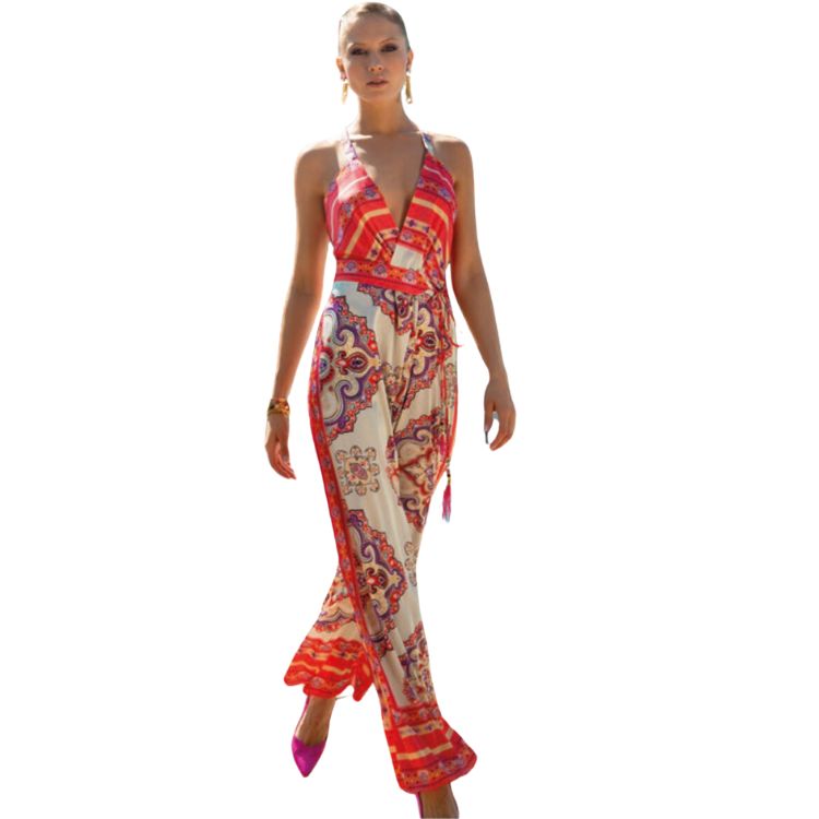 l & c Geprint wide fit jumpsuit met open rug