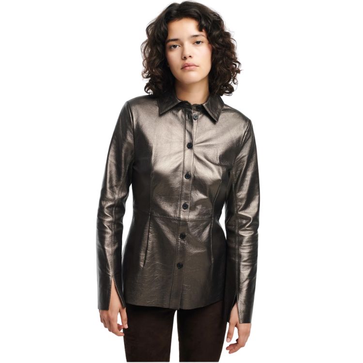 l & c Metallic leren blouse in bronze kleur