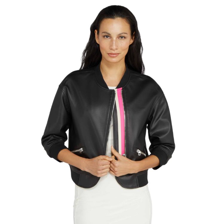 l & c Lamsleer bomberjack met contrastkleurig detail bij de sluiting