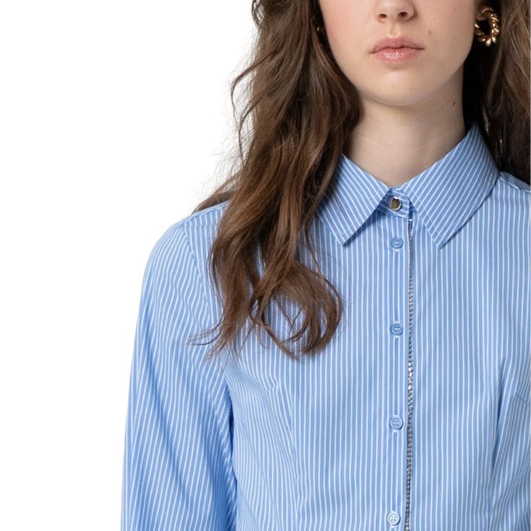 l & c Shirt in hemelse blauw strepen met klein swarovski fersiering streep