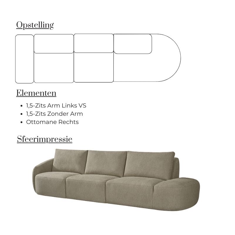 Label51 Bank Rocca 4-Zits + Ottomane Rechts