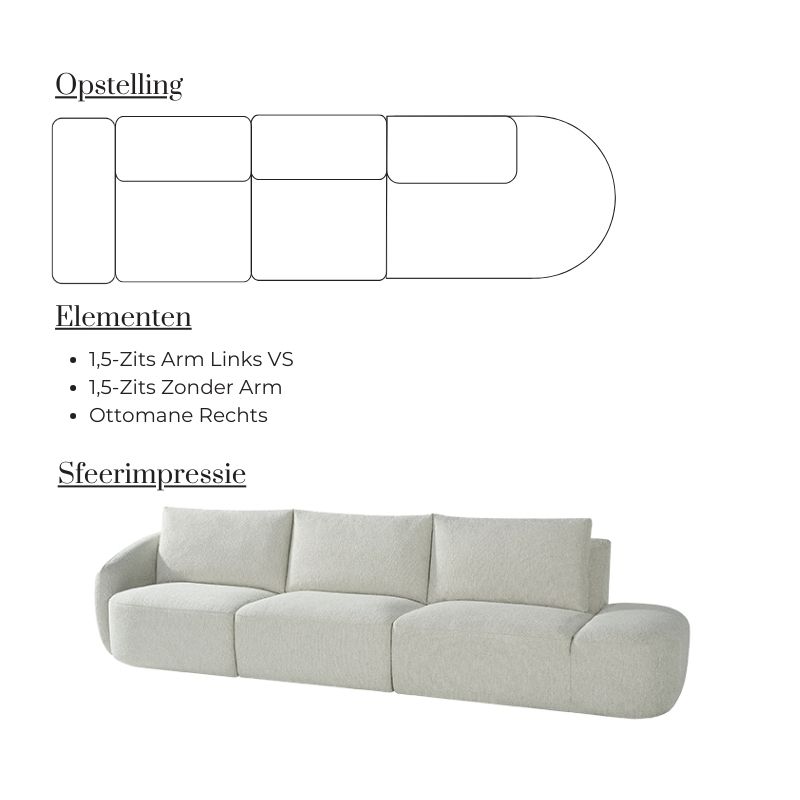 Label51 Bank Rocca 4-Zits + Ottomane Rechts