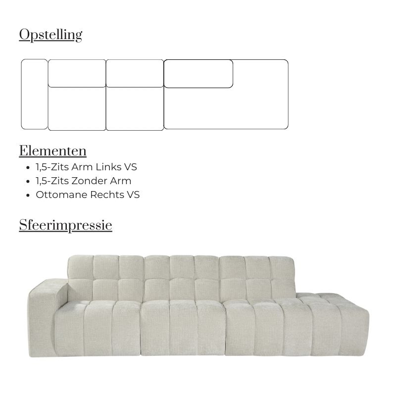 Label51 Bank Valentino 3-Zits + Ottomane Rechts