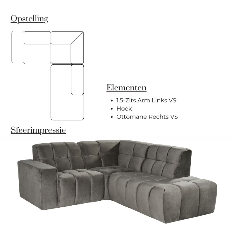 Label51 Hoekbank Valentino Ottomane Rechts