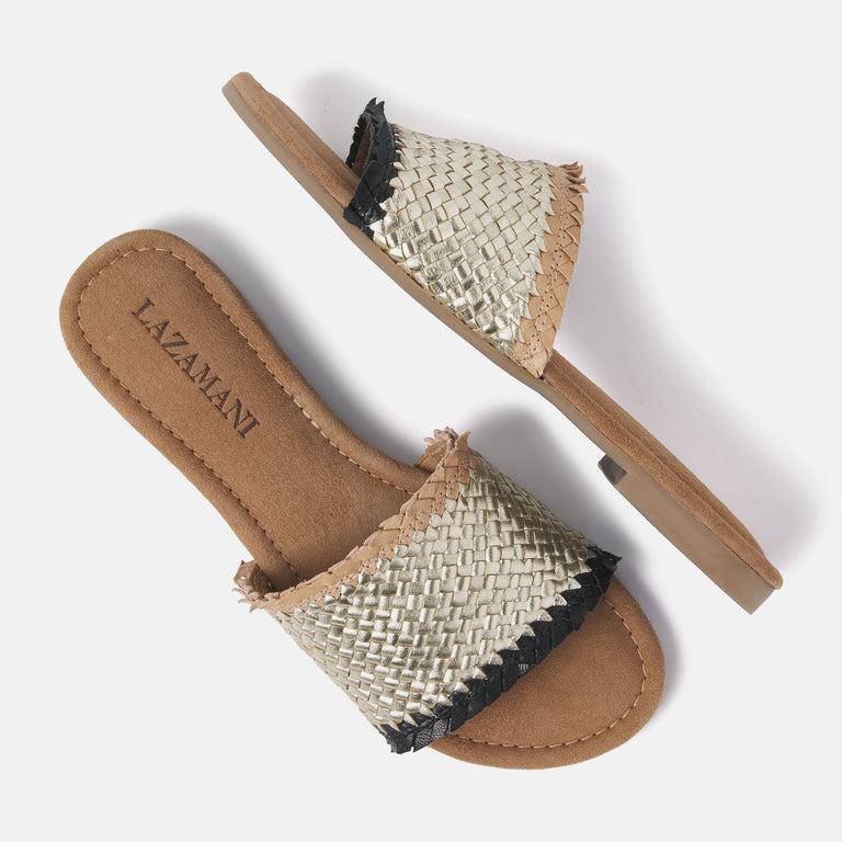 Lazamani Dames Slippers 33.486 Gold Black | Lazamani
