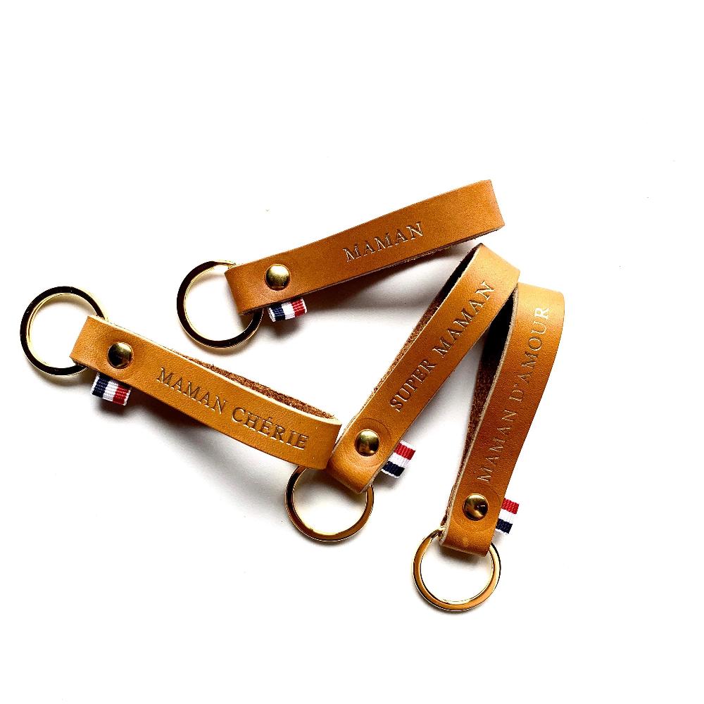 léonny cha LÉO le porte clé personnalisable recto verso en cuir marron