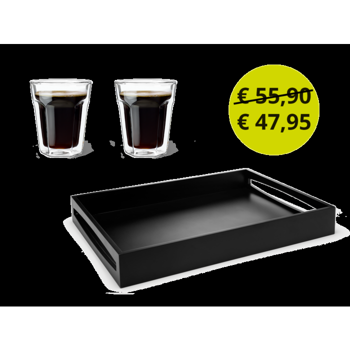 leopold vienna Dienblad met 2 dubbelwandige koffieglazen