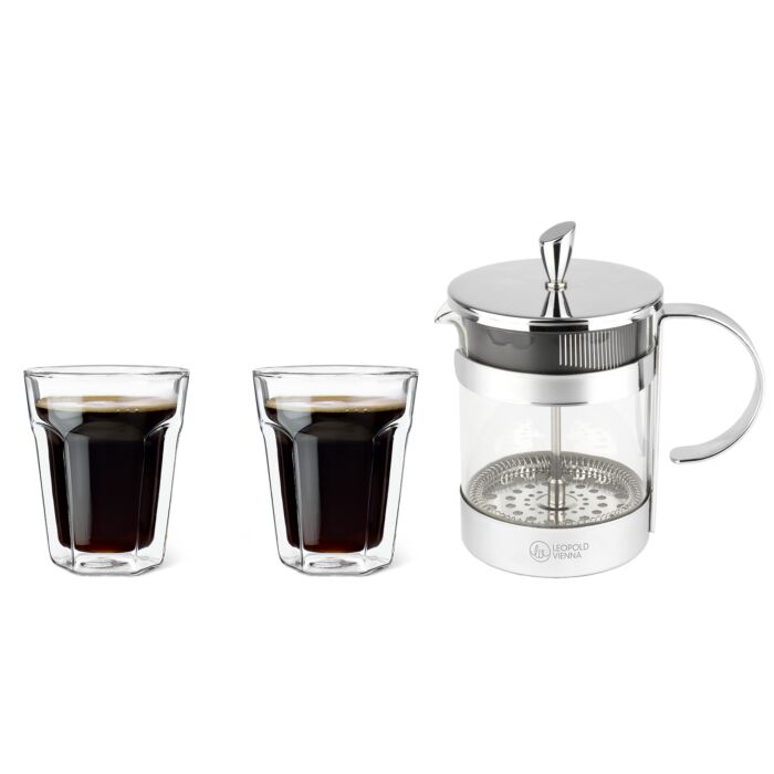 leopold vienna Koffiemaker Luxe met 2 dubbelwandige koffieglazen