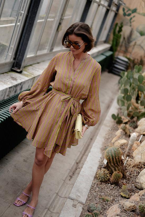 les jumelles Adaptire short dress pink/green stripes