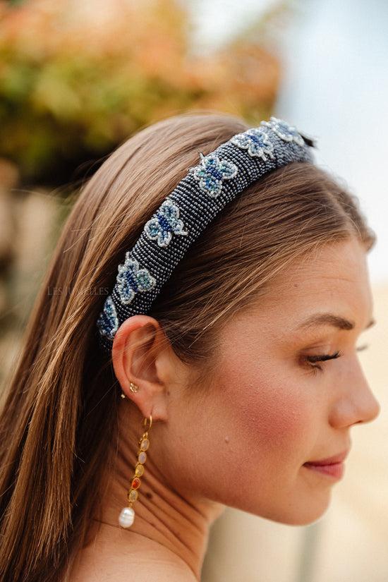 Les Jumelles Adonia Midi Haarbeugel Met Kralen Sargasso Zeeblauw