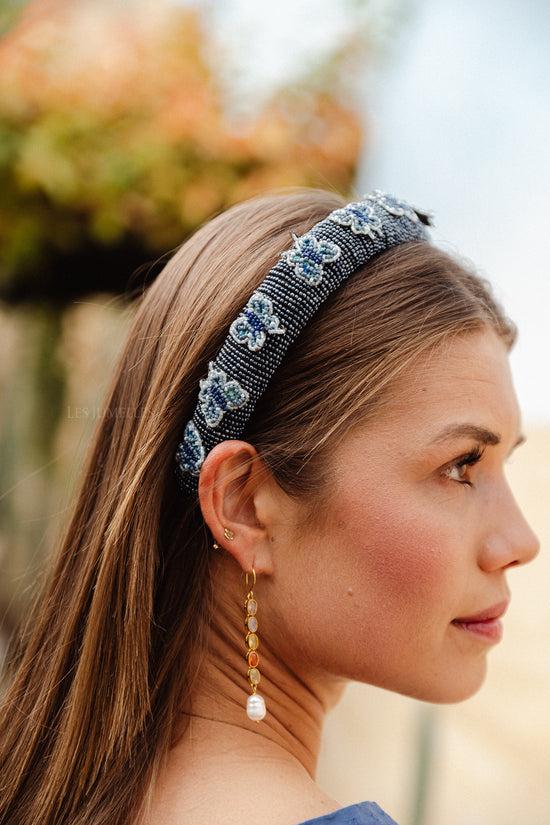 Les Jumelles Adonia Midi Haarbeugel Met Kralen Sargasso Zeeblauw