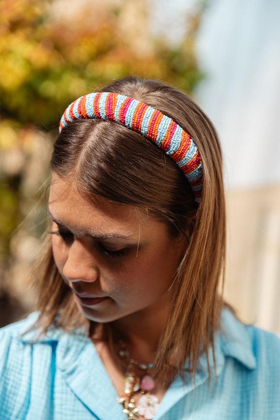 Les Jumelles Blura Midi Haarband Met Kralen Helderblauw