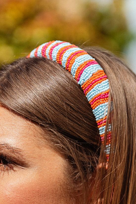 les jumelles Blura midi haarband met kralen helderblauw