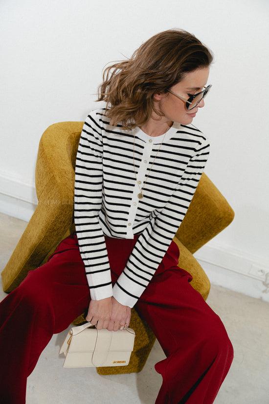 Les Jumelles CisseSW Stripe Cardigan Black/off White