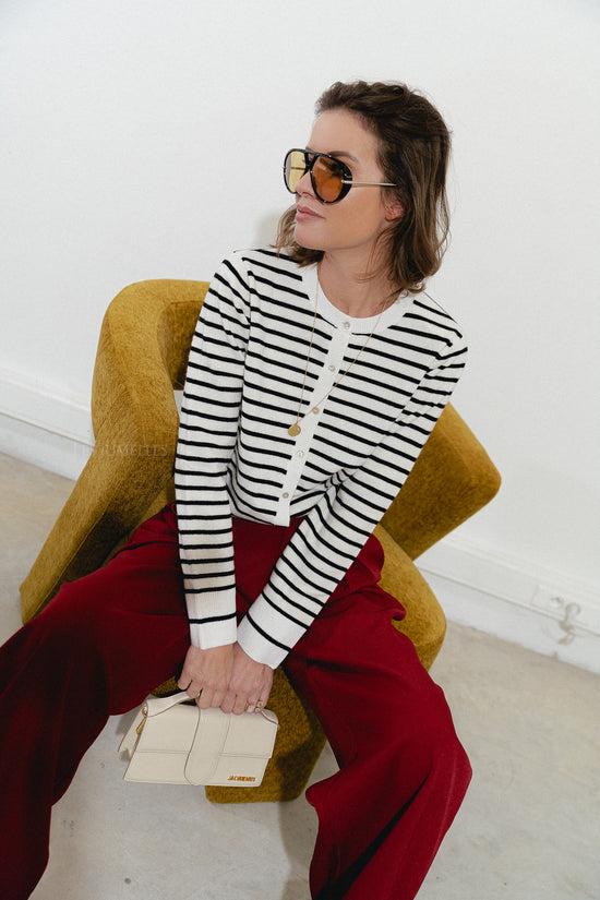 les jumelles CisseSW stripe cardigan black/off white