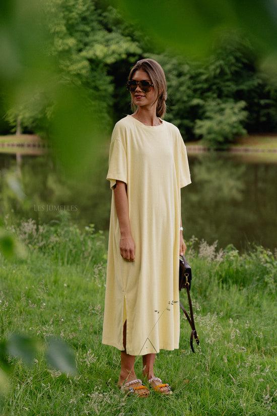 les jumelles Dorothee terry T-shirt dress light yellow