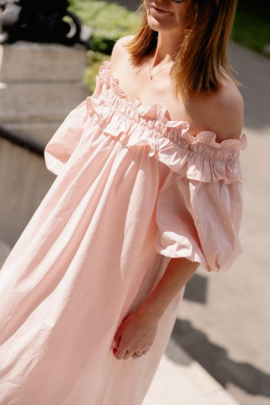 les jumelles Eleonore off-shoulder maxi-jurk babyroze