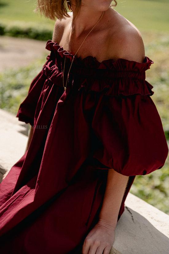 Les Jumelles Eleonore Off-shoulder Maxi-jurk Bordeauxrood