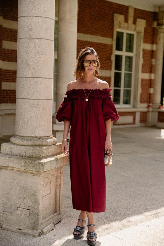 Les Jumelles Eleonore Off-shoulder Maxi-jurk Bordeauxrood