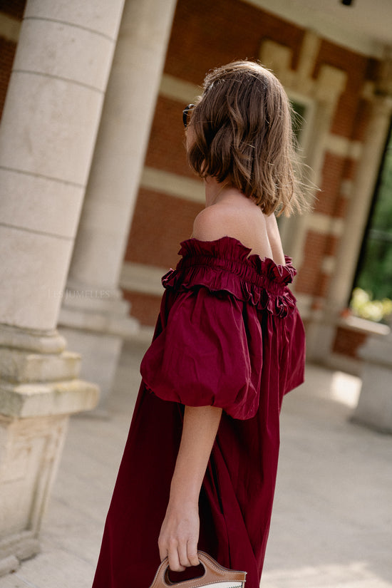 Les Jumelles Eleonore Off-shoulder Maxi-jurk Bordeauxrood