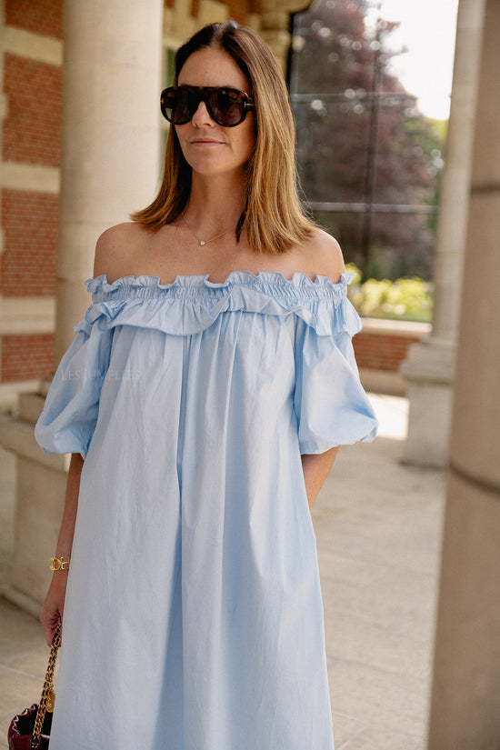 les jumelles Eleonore off-shoulder maxi-jurk lichtblauw